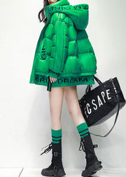 Style Green Hooded Zippered Patchwork Duck Down Jackets Winter