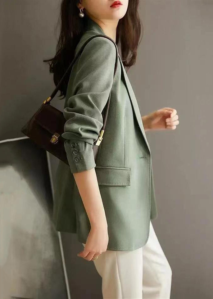 Style Green Notched Button Patchwork Spandex Coat Fall