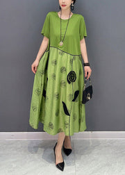 Style Green O-Neck Patchwork Floral Cotton Long Dress Summer