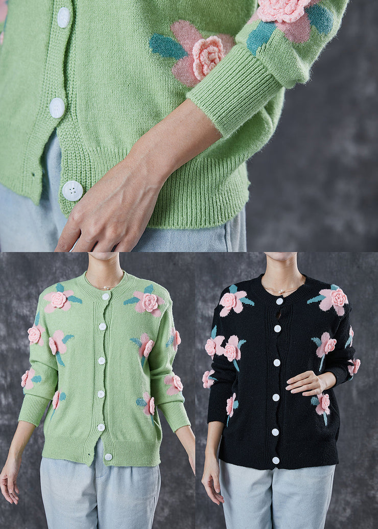 Style Green Stereoscopic Floral Cozy Knit Cardigan Spring