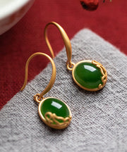 Style Green Sterling Silver Inlaid Gem Stone Stud Earrings