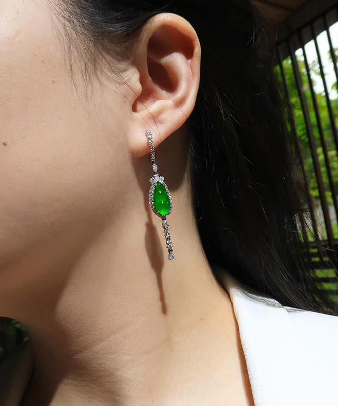 Style Green Sterling Silver Zircon Jade Drop Earrings