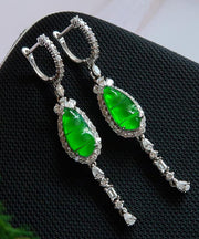 Style Green Sterling Silver Zircon Jade Drop Earrings