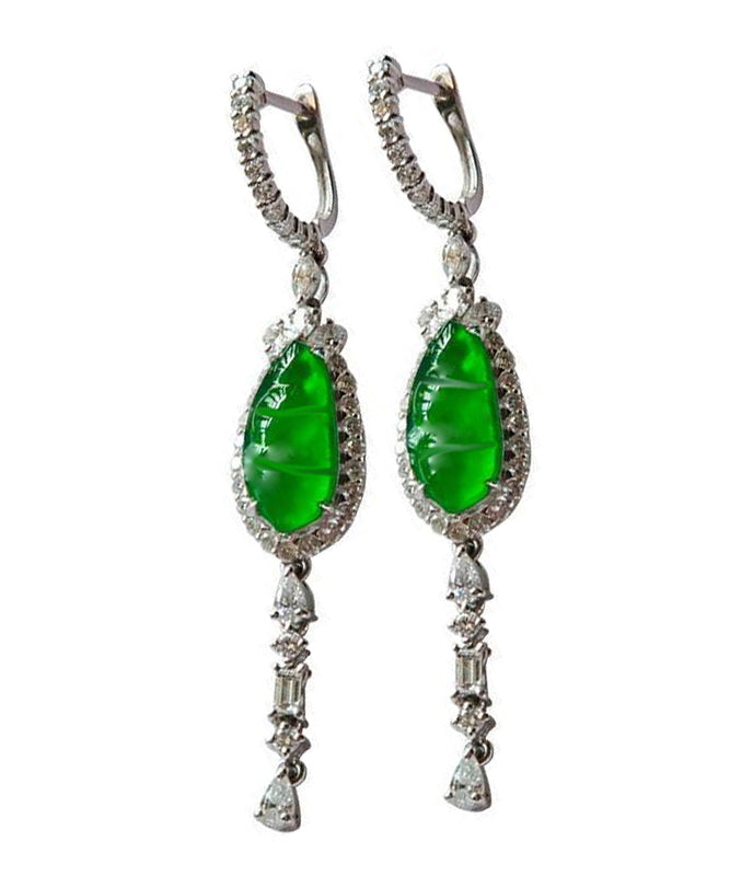 Style Green Sterling Silver Zircon Jade Drop Earrings