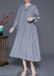 Style Grey Embroideried Silk Maxi Dresses Fall