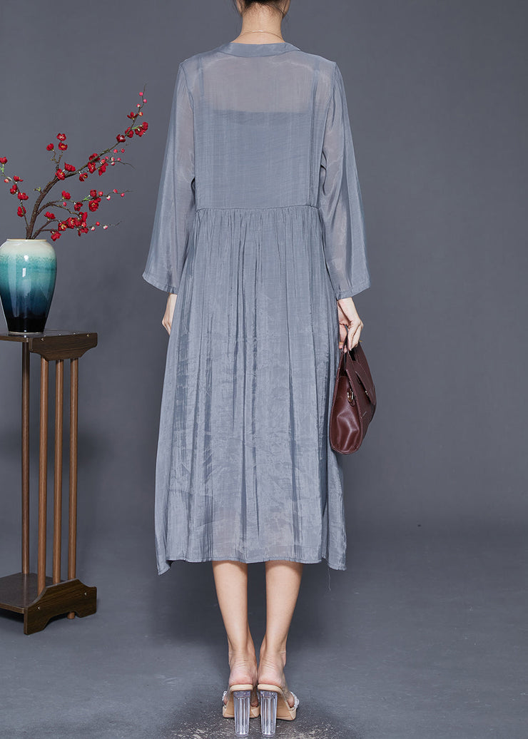 Style Grey Embroideried Silk Maxi Dresses Fall