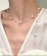 Style Grey Sterling Silver Overgild Inlaid Pearl Pendant Necklace