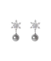 Style Grey Sterling Silver Zircon Pearl Snowflake Tassel Drop Earrings