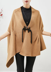 Style Khaki Asymmetrical Chinese Button Woolen Shawl Coat Fall