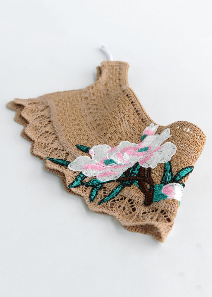 Style Khaki Embroidery Floral Knitted Cotton Floppy Sun Hat