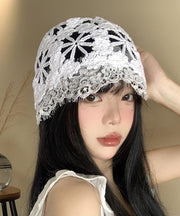 Style Lace Edge Knitted Hollow Flower Thin Boonie Hat