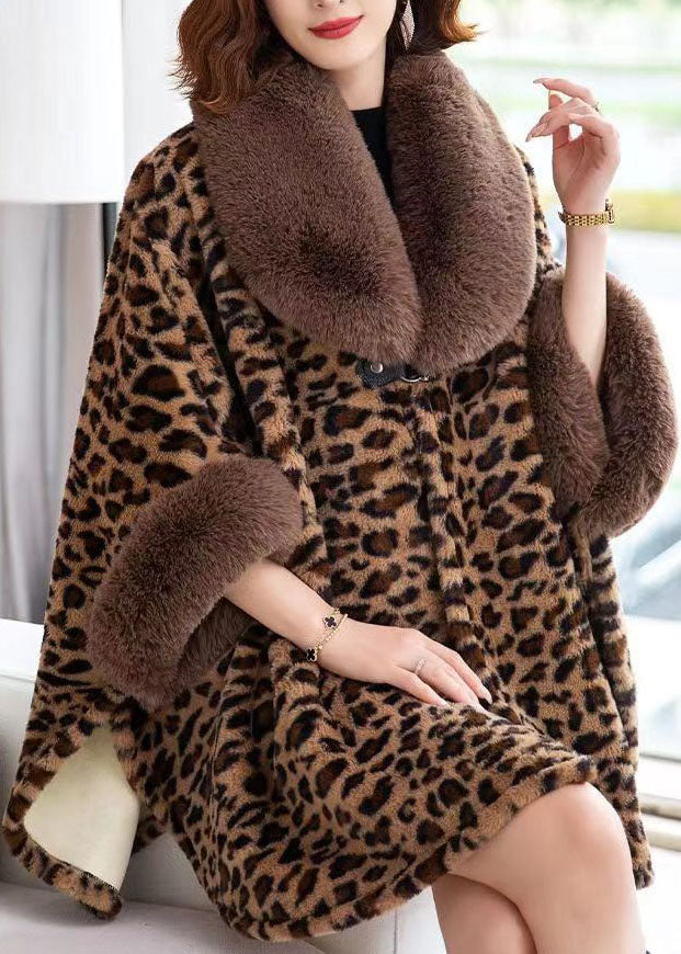 Style Leopard Peter Pan Collar Patchwork Mink Velvet Coats Winter