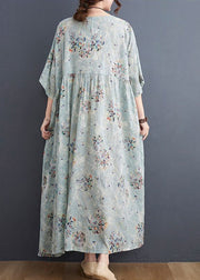 Style Light Blue Oversized Print Exra Large Hem Cotton A Line Dress Summer