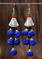 Style Multicolour Cotton Ball Silver Drop Earrings