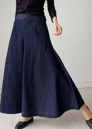 Style Navy High Waist Pockets Denim Pants Skirt Summer