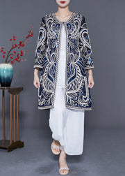 Style Navy Sequins Embroideried Tulle Cardigans Summer