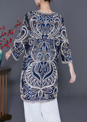 Style Navy Sequins Embroideried Tulle Cardigans Summer