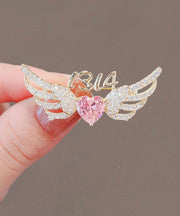 Style Pink Alloy Crystal Zircon Love Angel Wings Brooches