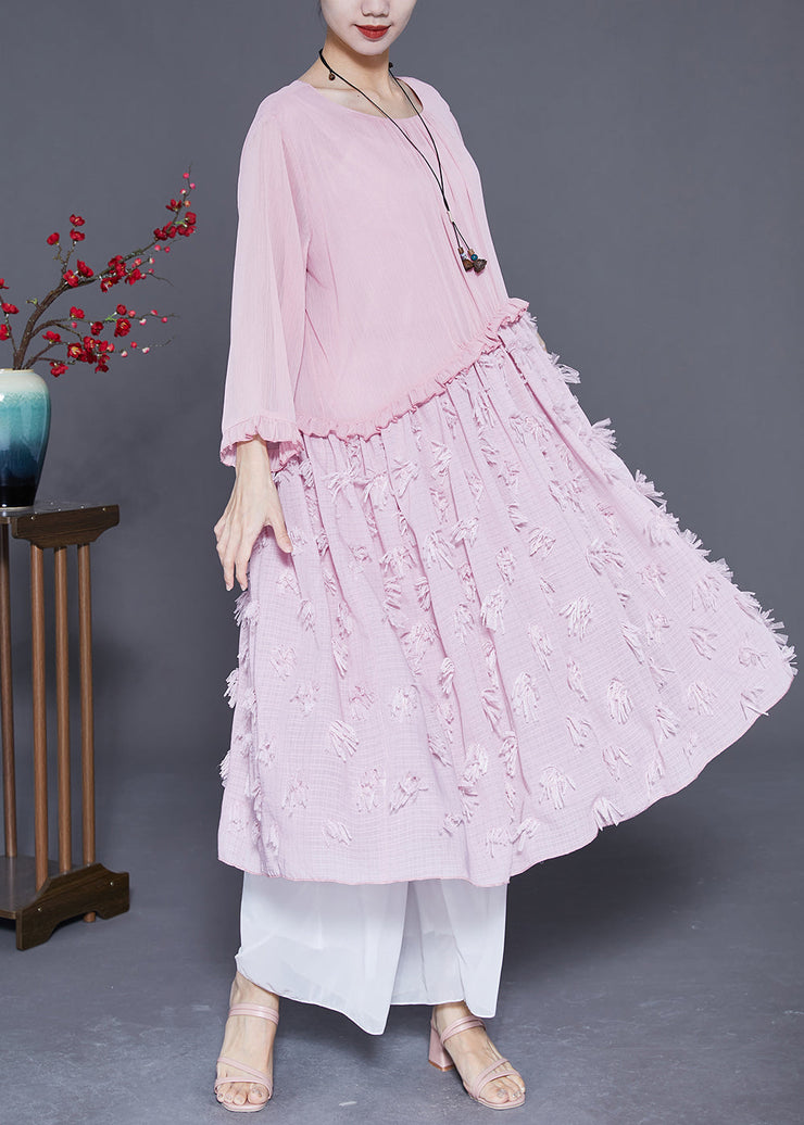 Style Pink Ruffled Patchwork Chiffon Long Dress Summer