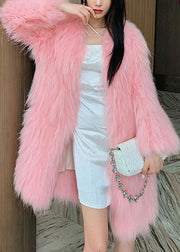 Style Pink V Neck Mink Hair Leather And Fur Long Coats Winter