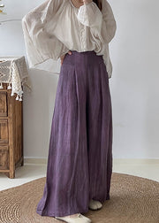 Style Purple High Waist Tie Dye Linen Wide Leg Pants Trousers Fall