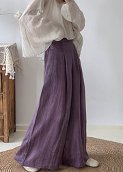 Style Purple High Waist Tie Dye Linen Wide Leg Pants Trousers Fall