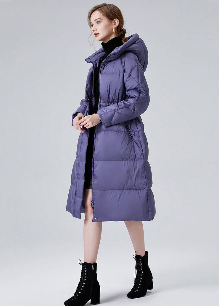 Style Purple Hooded Drawstring Duck Down Puffer Jacket Winter