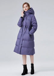 Style Purple Hooded Drawstring Duck Down Puffer Jacket Winter