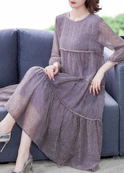 Style Purple Oversized Patchwork Exra Large Hem Tulle Dress Bracelet Sleeve