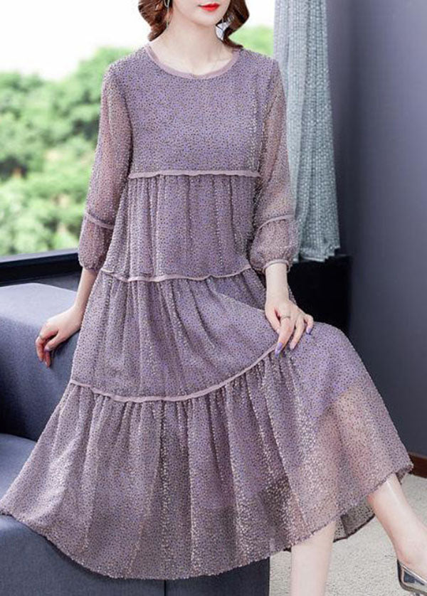 Style Purple Oversized Patchwork Exra Large Hem Tulle Dress Bracelet Sleeve