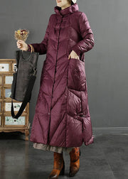 Style Purple Stand Collar Solid Lengthen Duck Down Puffer Jacket Winter