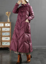 Style Purple Stand Collar Solid Lengthen Duck Down Puffer Jacket Winter