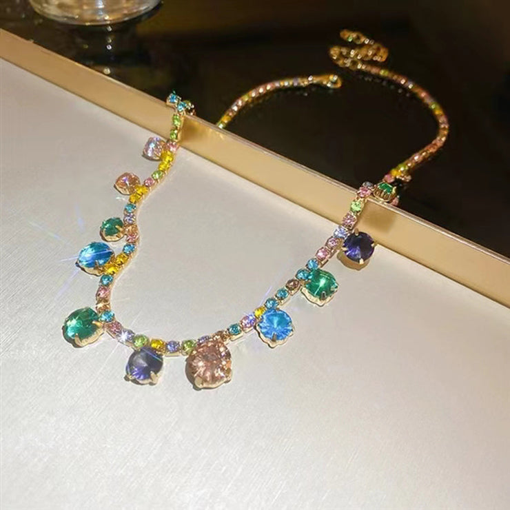 Style Rainbow Alloy Zircon Square Princess Necklace