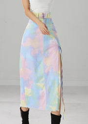 Style Rainbow Tie Dye Side Open Cotton Skirts Fall