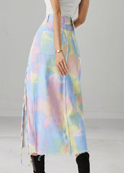 Style Rainbow Tie Dye Side Open Cotton Skirts Fall