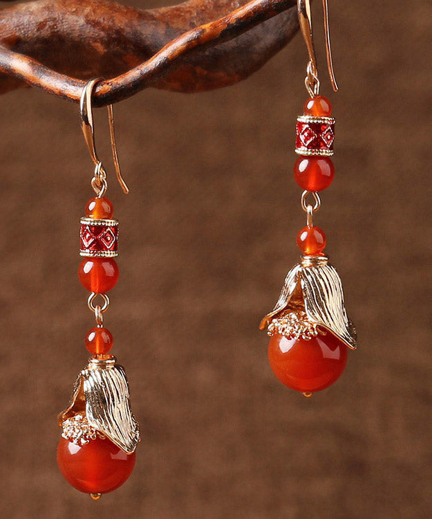 Style Red Copper Agate Cloisonne Drop Earrings