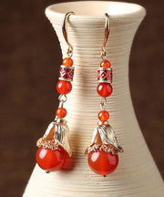 Style Red Copper Agate Cloisonne Drop Earrings