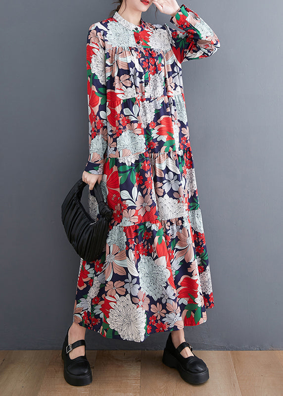 Style Red Oversized Patchwork Print Chiffon Vacation Dress Spring