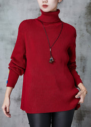 Style Red Turtle Neck Colored Buttons Thick Knit Sweater Spring