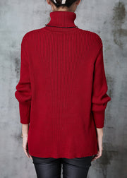 Style Red Turtle Neck Colored Buttons Thick Knit Sweater Spring