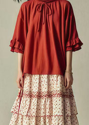 Style Red Turtle Neck Patchwork Cotton A Line Dresses Summer