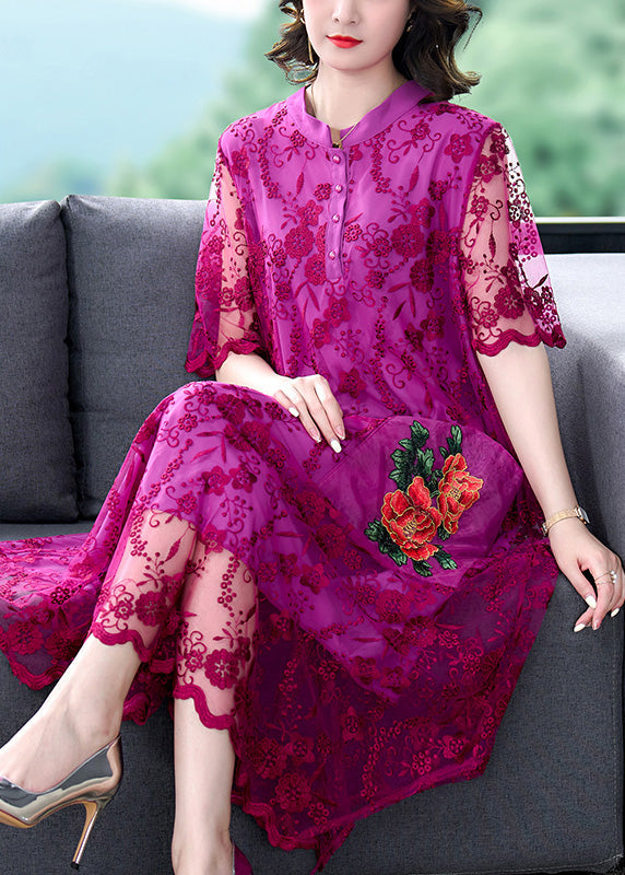 Style Rose Embroideried Floral Tulle Long Dresses Short Sleeve