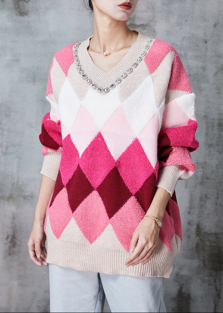 Style Rose Oversized Plaid Knit Sweater Spring