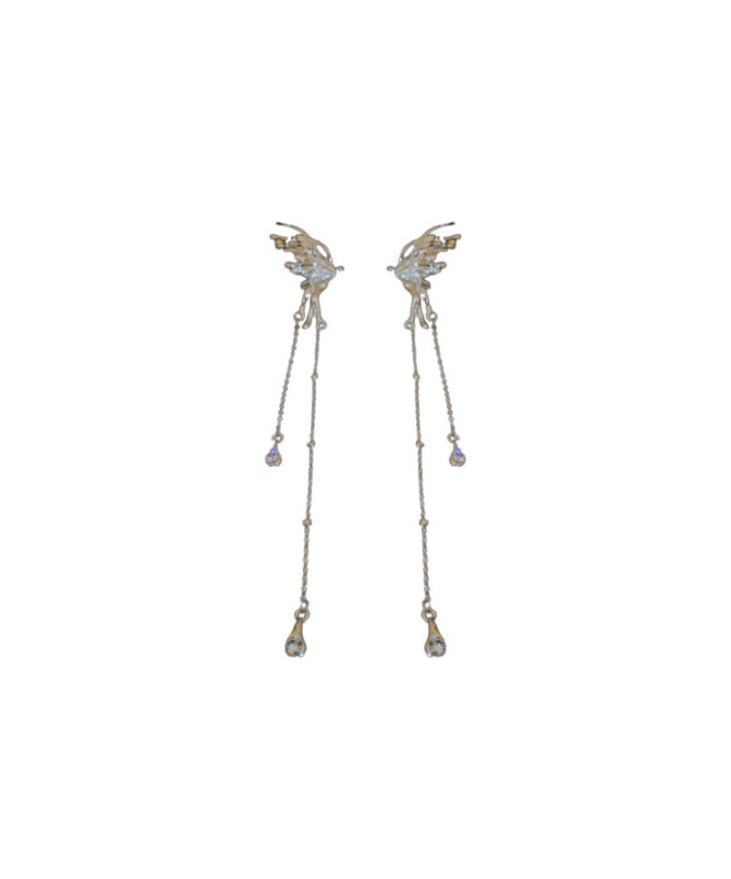 Style Silk Alloy Zircon Butterfly Tassel Drop Earrings