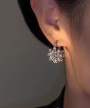 Style Silk Aloy Zircon Snowflakes Hoop Earrings