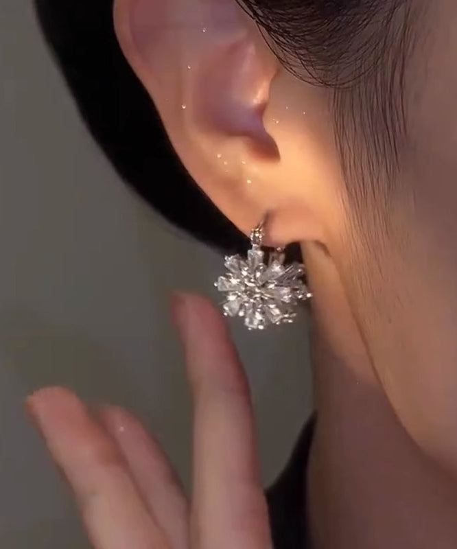 Style Silk Aloy Zircon Snowflakes Hoop Earrings