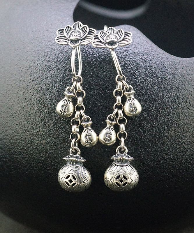 Style Silk Sterling Silver Lotus Tassel Drop Earrings