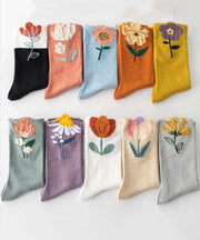 Style Versatile Floral Jacquard Cotton Mid Calf Socks