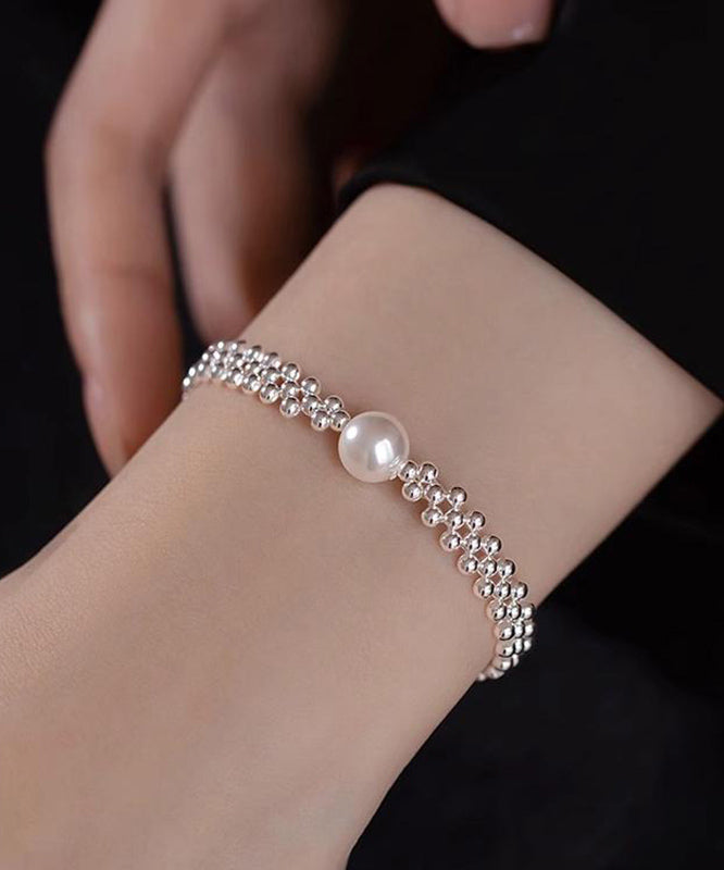 Style White Alloy Weave Pearl Chain Bracelet