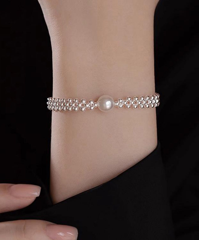 Style White Alloy Weave Pearl Chain Bracelet